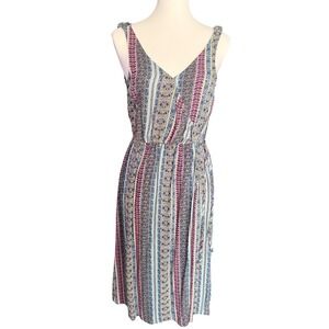 Apricot Pink Blue Paisley Floral Stripe V-Neck Midi Dress‎ UK 10 EUR S NEW